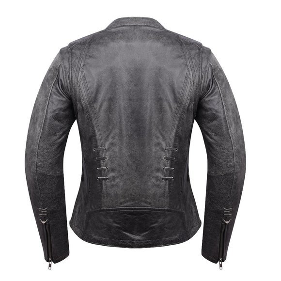 Ladies Lightweight Distressed Gray Goat Skin Leather Jacket - Picture 3 of 6